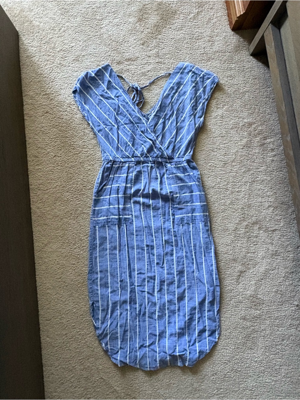 Universal Thread Blue and White Striped Midi Wrap Dress